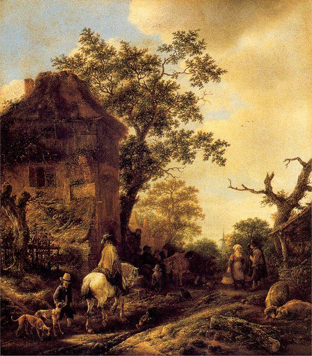 Ostade, Isaack Jansz. van The Outskirts of a Village with a Horseman Germany oil painting art